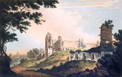 Pl。 12 Futtipoor Sicriにあるモスクの眺め。「インドのセレクトビュー」から。 1785-88（アクアチントで着色されたエッチング） 作： William Hodges