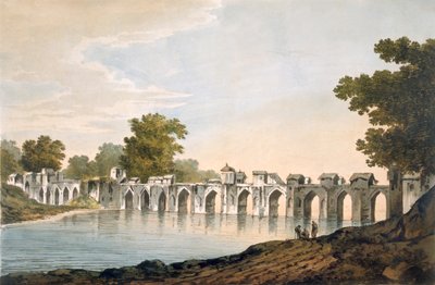 Pl。 34インドのセレクトビューのパブ、グームティ川に架かるイリオンプールの橋の眺め。 1785-88（アクアチントで着色されたエッチング） 作： William Hodges