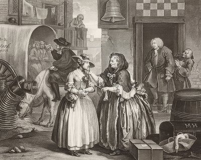 娼婦？Sの進歩-売春婦の道、シート1：ロンドンに到着。 1732 作： William Hogarth