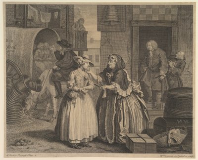 1732年4月以前のハーロッツの進歩、プレート1。 作： William Hogarth