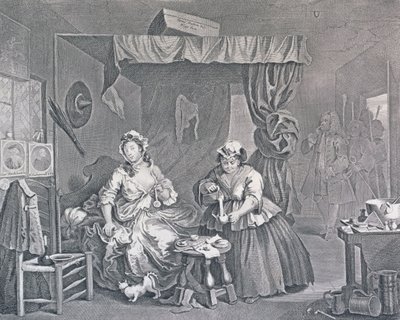 遊女の進歩、プレート3：治安判事、1732年（エッチングと彫刻） 作： William Hogarth