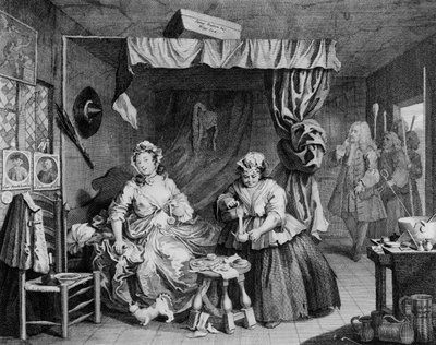 遊女の進歩、プレートIII、 &39;治安判事により逮捕された&39;、1732 作： William Hogarth