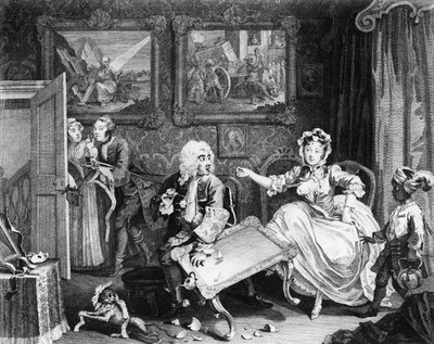ハーロットの進歩、プレートII、ユダヤ人保護者との喧嘩 作： William Hogarth