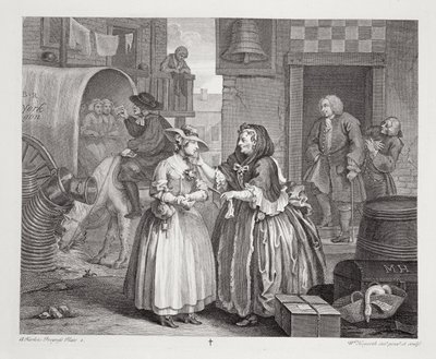 1820-22年にロンドンで出版された「ウィリアムホガースのオリジナル作品と本物の作品」のハーロットプログレス、プレートI 作： William Hogarth