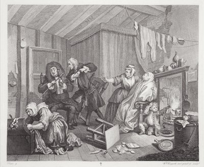 1820-22年にロンドンで出版された「ウィリアムホガースのオリジナル作品と本物の作品」のハーロットの進歩、プレートV 作： William Hogarth