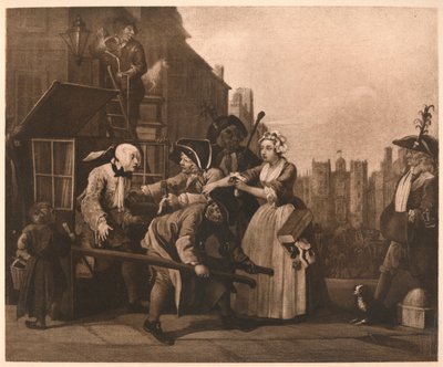 A Rakes Progress-4：The Arrest、1733。 作： William Hogarth