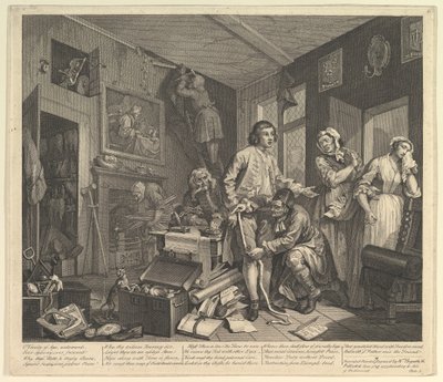 レーキ進行、プレート1、1735年6月25日。 作： William Hogarth