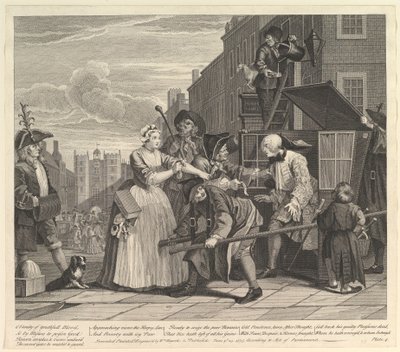 レーキ進行、プレート4、1735年6月25日。 作： William Hogarth