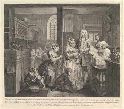 レーキ進行、プレート5、1735年6月25日。 作： William Hogarth