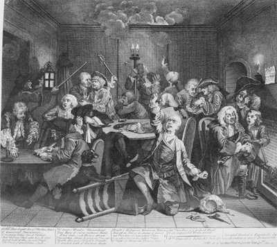 レーキの進歩、プレート6、ゲームハウスのシーン 作： William Hogarth
