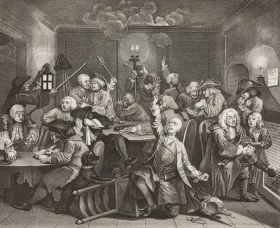 レーキ？Sプログレス、プレート6：ゲームハウスのレーキ-シート6：ギャンブルデンのトムレイクウェル1735 作： William Hogarth