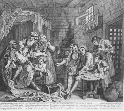 レーキの進歩、プレート7、刑務所のシーン 作： William Hogarth