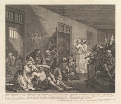 Aレーキプログレス、プレート8、[1735年6月25日]は、1763年に再発行されました。 作： William Hogarth