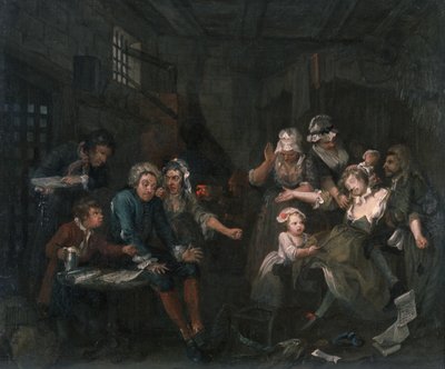 熊手の進歩VII：刑務所の熊手、1733年 作： William Hogarth