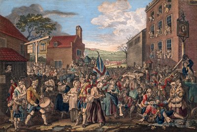 1745年のスコットランドへの警備隊の行進の表現 作： William Hogarth