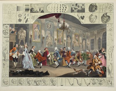 Analysis of Beauty、Plate II、illustration from &39;Hogarth Restored：The Whole Works of the Celebrated William Hogarth、re-engraved by Thomas Cook&39;、pub。 1812（手塗りの彫刻） 作： William Hogarth