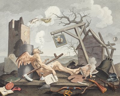 ディーラーズインダークピクチャーズに刻まれた崇高な絵画の沈没の方法であるバトス 作： William Hogarth