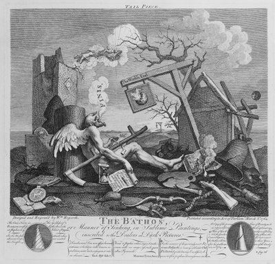 暗い絵のディーラーに刻まれた崇高な絵画にある沈没の方法、バトス、1764年 作： William Hogarth
