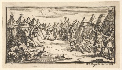 脚を壊すジョンビーバー、1725年のローマ軍の罰、1725年。 作： William Hogarth