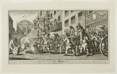 テンプル・バーでランプを燃やす、『フディブラス』より11枚目 作： William Hogarth