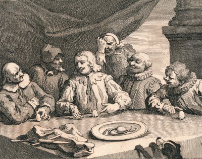 1753年、卵を割るクリストファーコロンブス。 作： William Hogarth