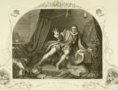 デイビッドギャリック（1717〜79年）、リチャード3世、第5幕シーン3、ウィリアムシェイクスピア（1564-1616）の劇中、ポートベリーによって彫刻 作： William Hogarth