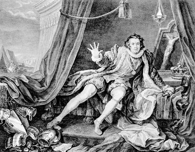 リチャード3世としてのデヴィッド・ギャリック、1746年。 作： William Hogarth