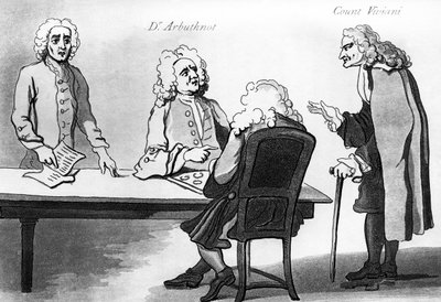 バトンの喫茶店でのアルバスノット博士とヴィヴィアーニ伯爵 作： William Hogarth