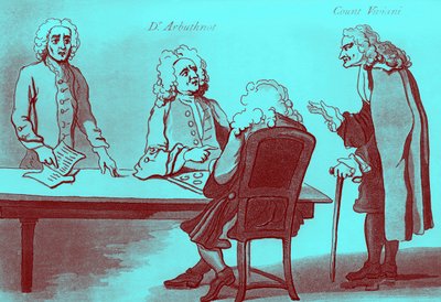 バトンの喫茶店でのアルバスノット博士とヴィヴィアーニ伯爵 作： William Hogarth