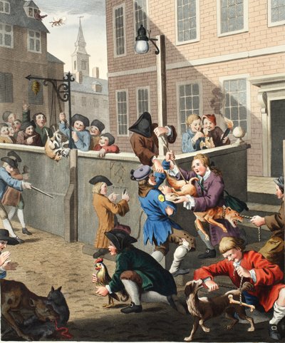 虐待の第一段階、「Hogarth Restored: The Whole Works of the Celebrity William Hogarth, re-engraved by Thomas Cook」のイラスト、パブ。 1812年（手彩色彫刻） 作： William Hogarth