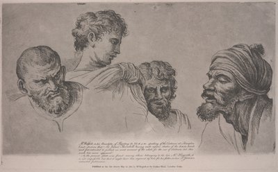 ハンプトンコートのラファエロのカルトンの4つの頭、1729年頃（エッチング） 作： William Hogarth