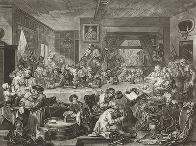 選挙の4つの版画。シート1：選挙エンターテイメント-選択の喜び。 1755 作： William Hogarth