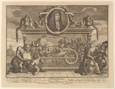 口絵とその説明サミュエルバトラーズフディブルの12枚の大きなイラスト...、1725-68。 作： William Hogarth