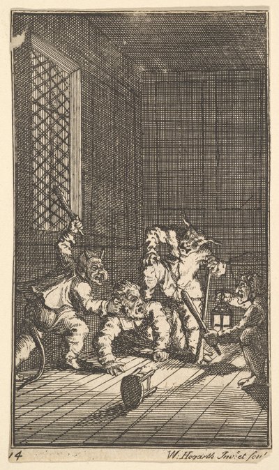 Hudibrasは、Samuel Butlers Hudibrasのために17の小さなイラストを作成しました。 14、1721-26。 作： William Hogarth