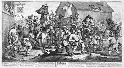 サウエルバトラー作「Hudibras」からのHudibrasとスキミントンの出会い、1726 作： William Hogarth