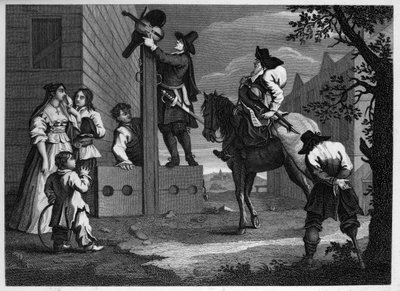 HudibrasとRalphoは、彼らの囚人Crowderoを株に指揮する 作： William Hogarth