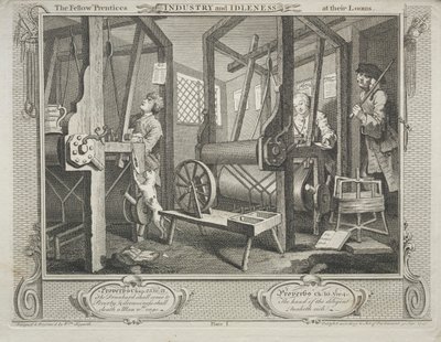 勤勉と怠惰: 織機の仲間の見習い 作： William Hogarth