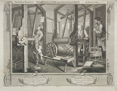 産業と怠惰：機織りの仲間の弟子、1747年。 作： William Hogarth