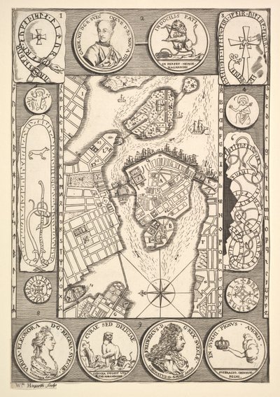 ストックホルムオーブリードゥラモットレーの地図ヨーロッパ、アジア、そしてパート1への旅、1723-24。 作： William Hogarth