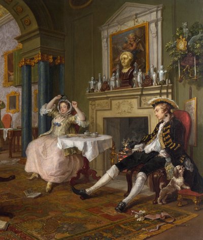 モードの結婚：II-テテアテテ、1743年頃（4395からの詳細） 作： William Hogarth