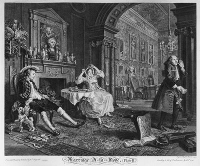 結婚アラモード、プレートII、テテアテテ、1745 作： William Hogarth
