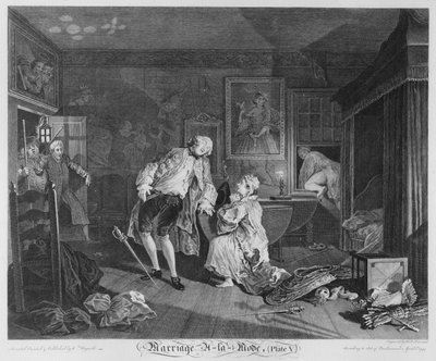 結婚アラモード、プレートV、バニオ、1745 作： William Hogarth