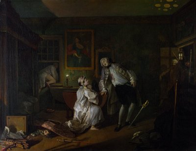 当世風結婚：V、The Bagnio、c.1743（キャンバスに油彩） 作： William Hogarth