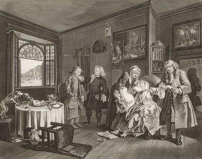 結婚アラファッション。シート6：女性の死-伯爵夫人の自殺。 1745 作： William Hogarth