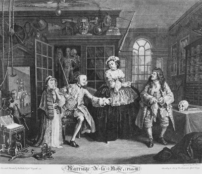 当世風結婚、プレート3、（いんちきのあるシーン） 作： William Hogarth