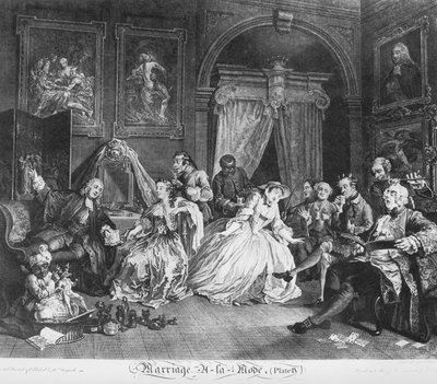 当世風結婚、プレート4、（伯爵夫人のレビー） 作： William Hogarth