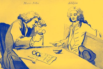 ボタンのコーヒーハウスでのマーティン・フォークスとアディソン 作： William Hogarth