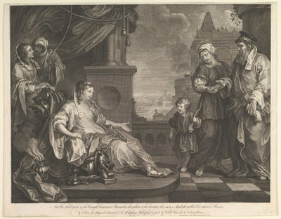 モーセは1752年2月5日にファラオの娘に連れて来られました。 作： William Hogarth