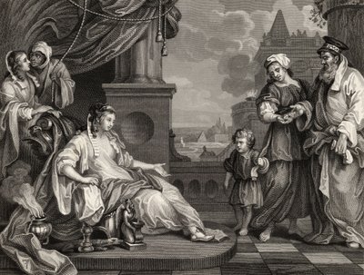 ファラオの娘の前のモーセ、「ウィリアムホガースの作品」より、1833年 作： William Hogarth
