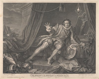 リチャード三世の登場人物であるギャリック氏 - 「リチャード三世」、第五幕、第七場 作： William Hogarth